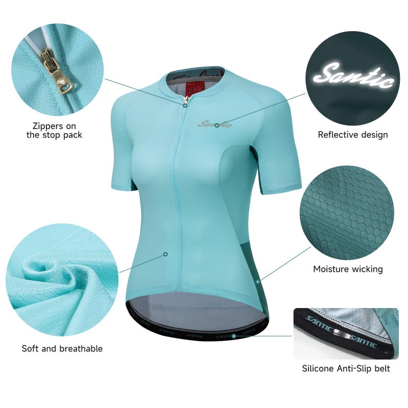 Santic Women's Cycling Jersey Short Sleeve Biking Shirt Full Zip Tops with 3 Pockets Breathable Quick Dry - Image 3